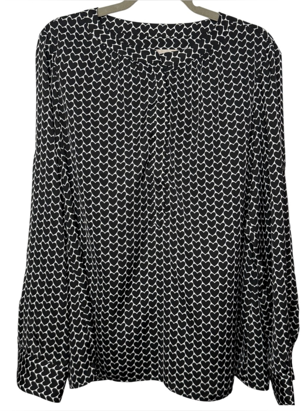 Banana Republic Black and White Heart-Print Long Sleeve Blouse